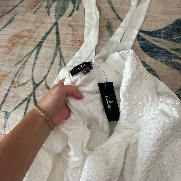 LULU’S Darling Composure White Jacquard Floral Tie-Strap Mini Dress - Picture 6 of 6